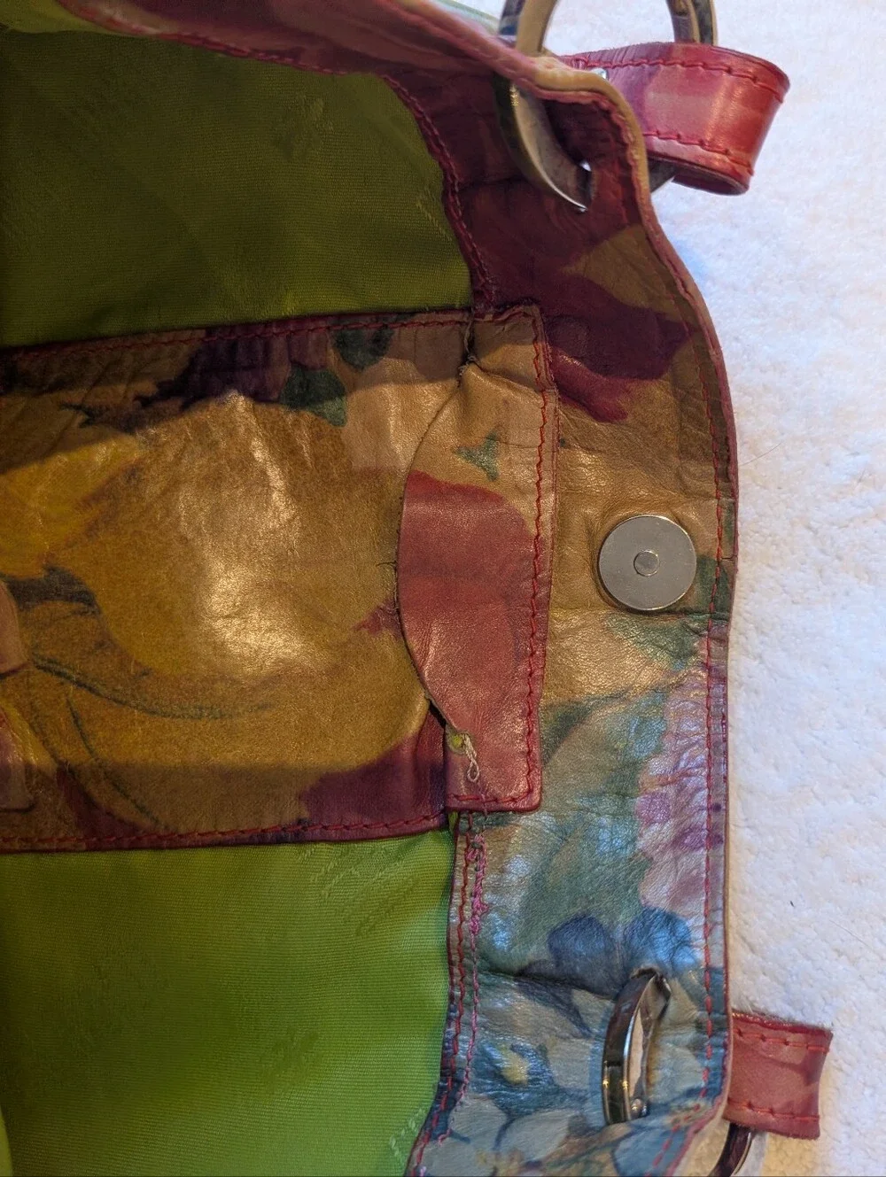 Vintage Cecconi Piero Italian Leather Floral Botanical Tote Bag Cottagecore